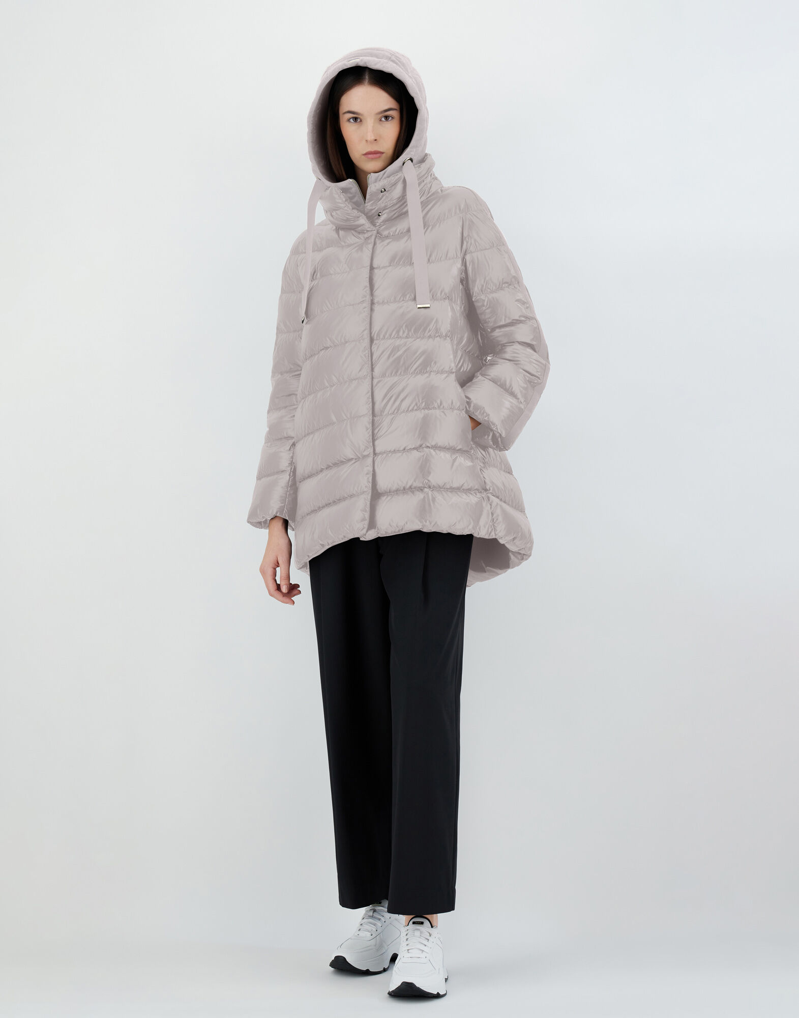NYLON ULTRALIGHT AND SILK CASHMERE A LINE JACKET in Grey Pearl for Women Herno