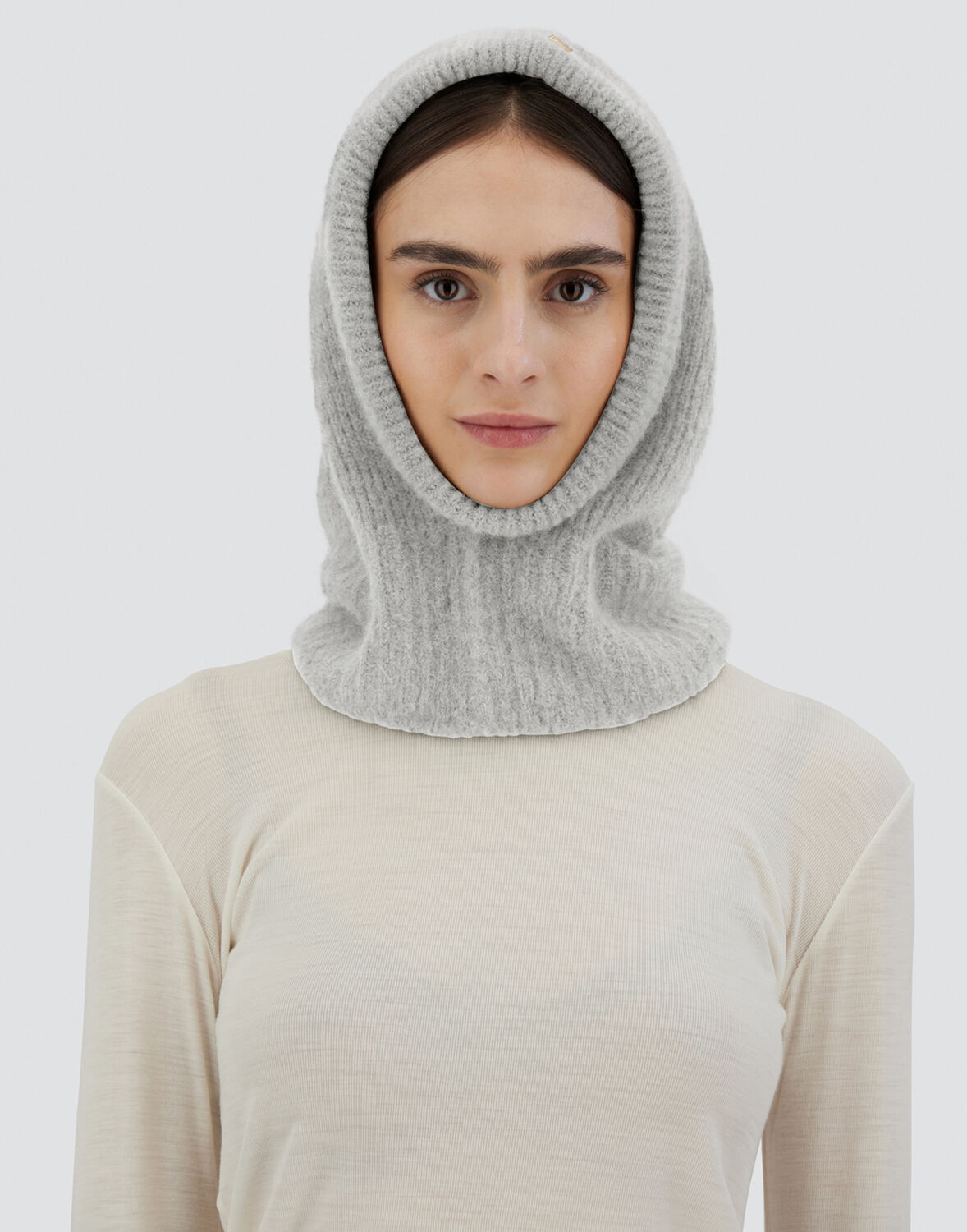 Herno Balaclava In Plain Alpaca Wool In Putty