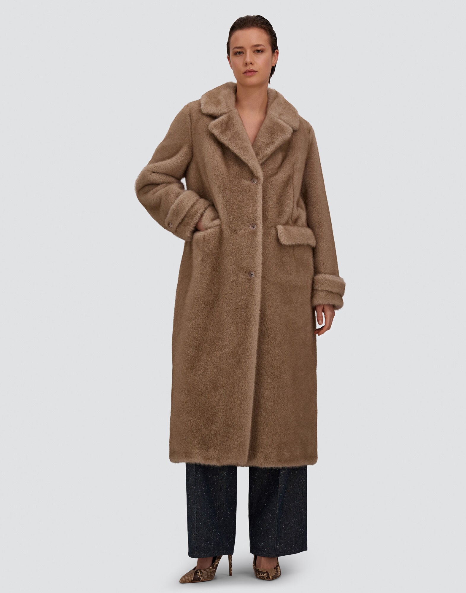 レディース COAT IN MELANGE ALTERNATIVE MINK FUR シャンティイ