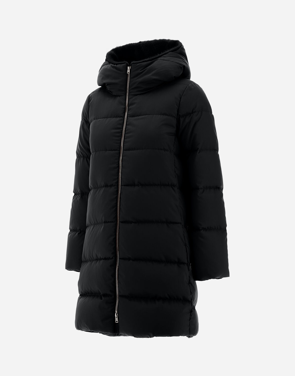 Herno A-shape Jacket In Arendelle And New Lady Faux Fur In Black