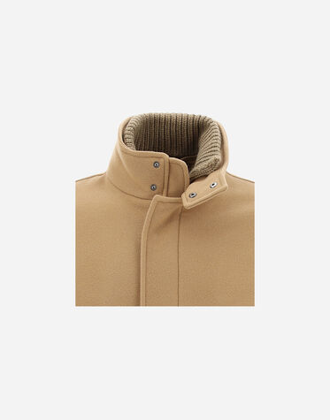 DIAGONAL WOOL CARCOAT WITH KNITTED COLLAR