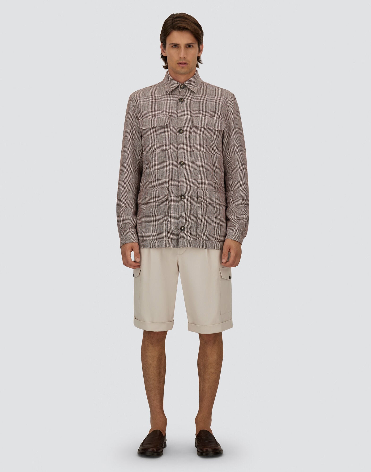 メンズ FIELD JACKET IN GLEN CHECK LINEN ボルドー | Herno® (ヘルノ)