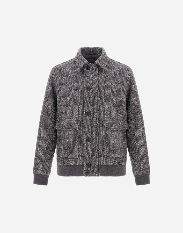 Herno BOMBER JACKET IN DOUBLE-LAYERED HERRINGBONE WOOL FABRIC Anthracite GI000697U335559490