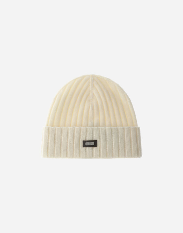 Herno ENGLISH RIB CASHMERE BEANIE Ivory BER00058U710501200