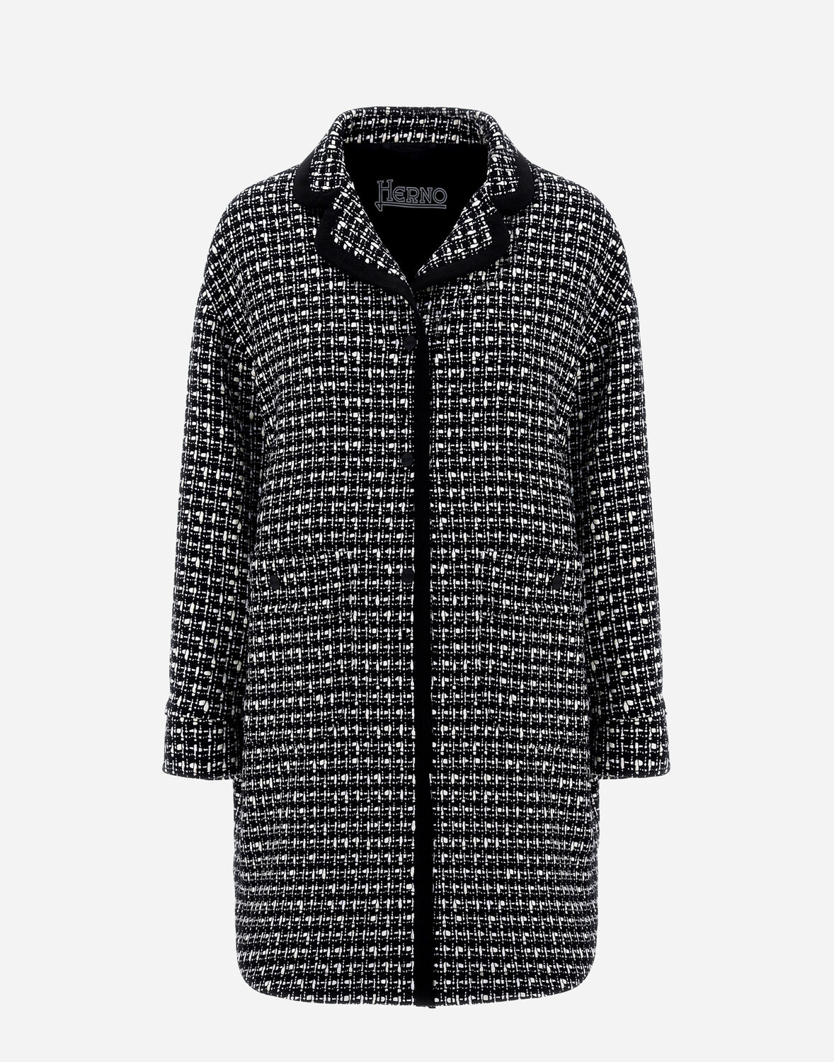 Herno Tweed Midi Coat In Black