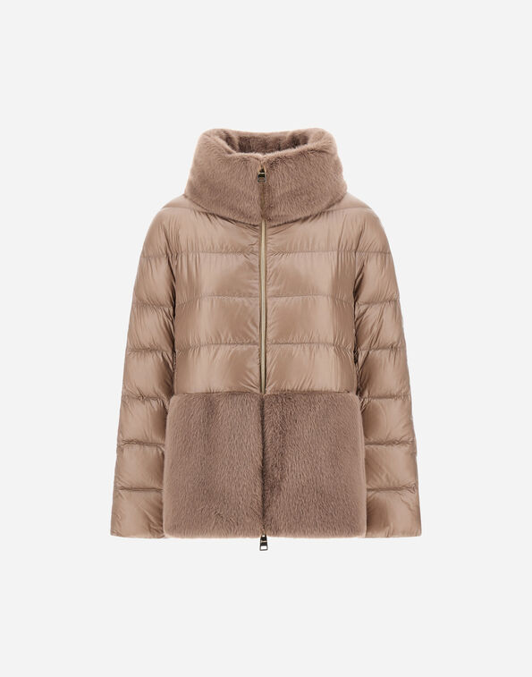 Herno CAPE IN NYLON ULTRALIGHT AND LADY ALTERNATIVE FUR Light Taupe PI001933D12017Z2600
