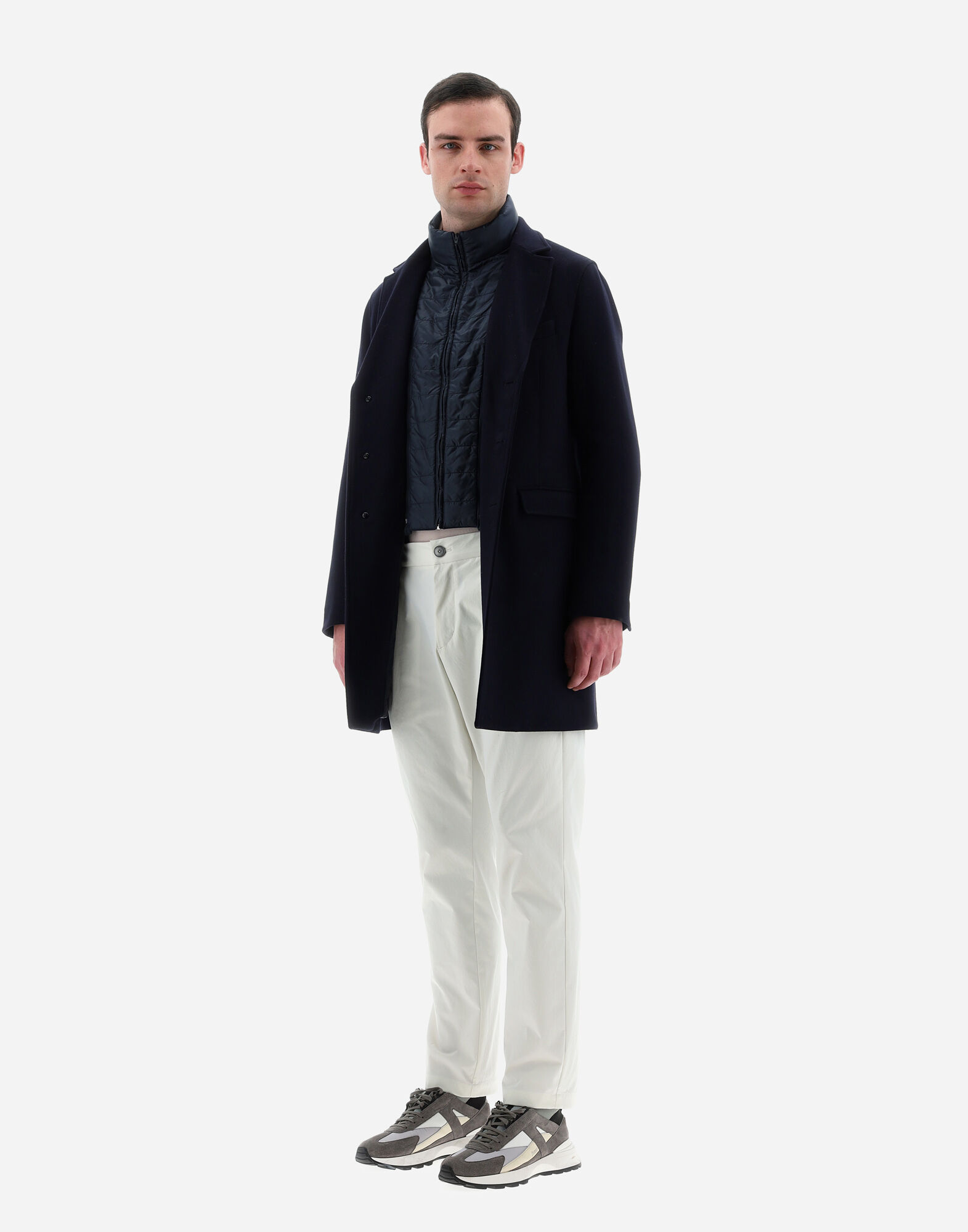 COAT IN DIAGONAL WOOL AND NYLON ULTRALIGHT in Blue Dark for Men Herno