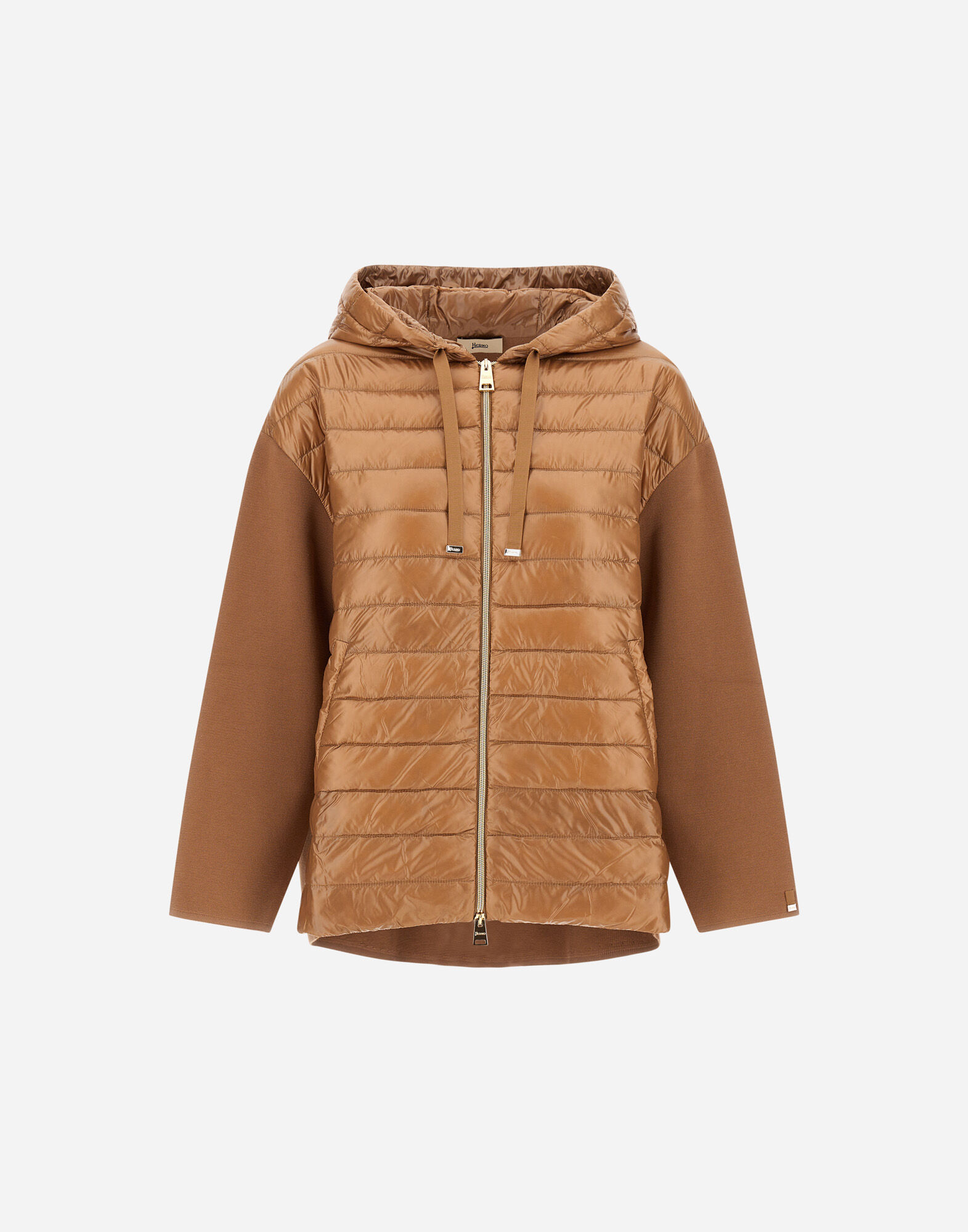 HOODED JACKET IN PURE COTTON AND NYLON ULTRALIGHT in Camel for