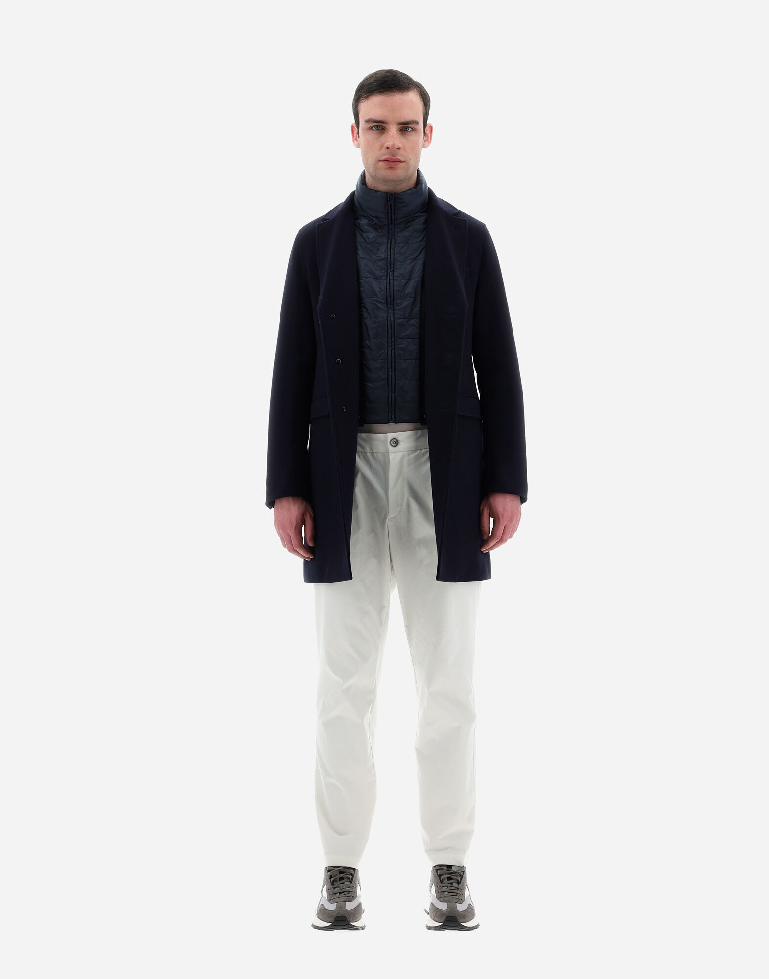 COAT IN DIAGONAL WOOL AND NYLON ULTRALIGHT in Blue Dark for Men Herno