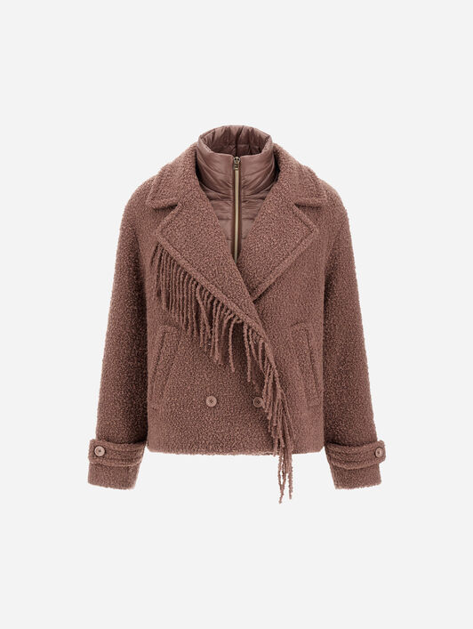 CABAN EN TEDDY AVEC FRANGES ET NYLON ULTRALIGHT