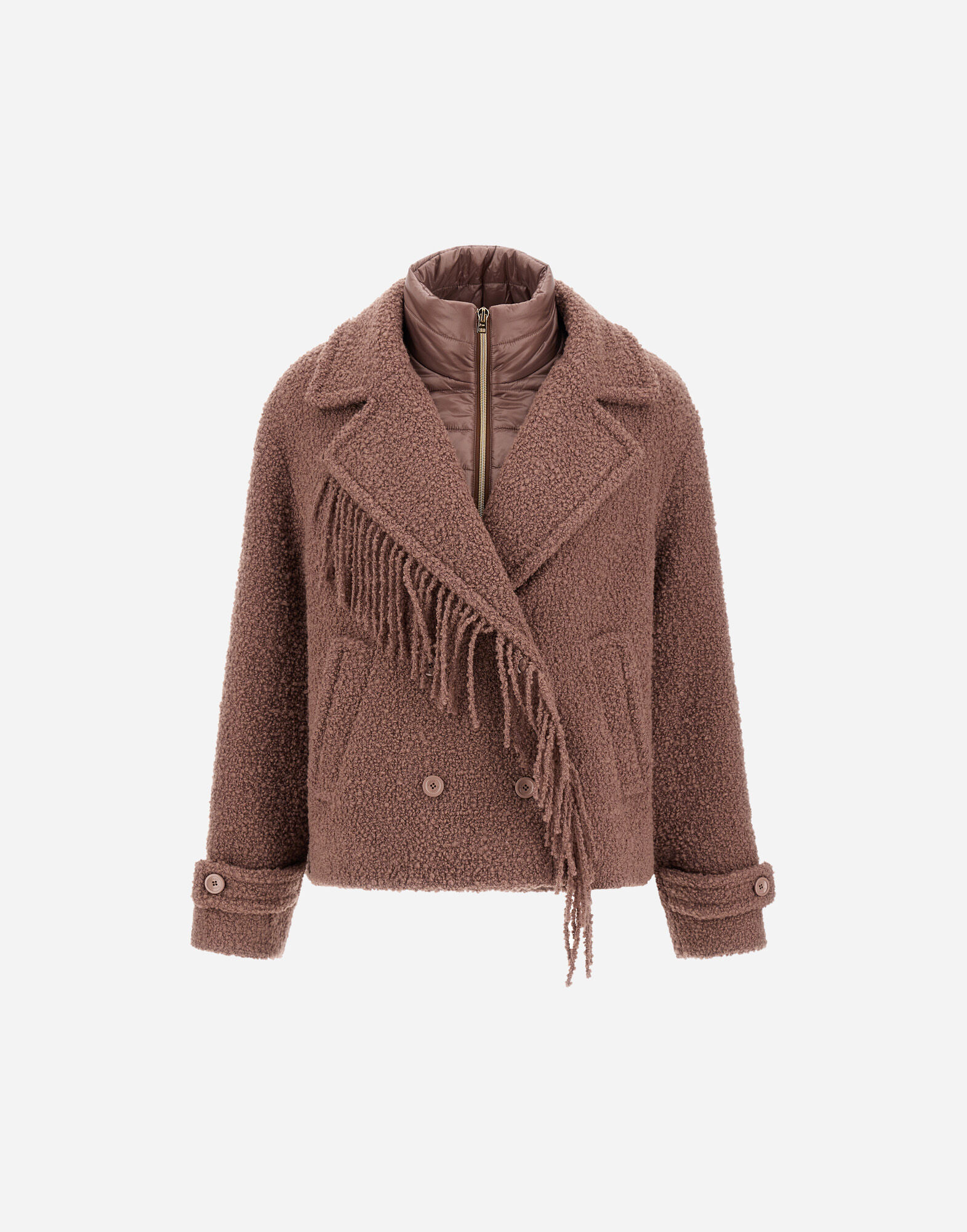 CABAN EN TEDDY AVEC FRANGES ET NYLON ULTRALIGHT