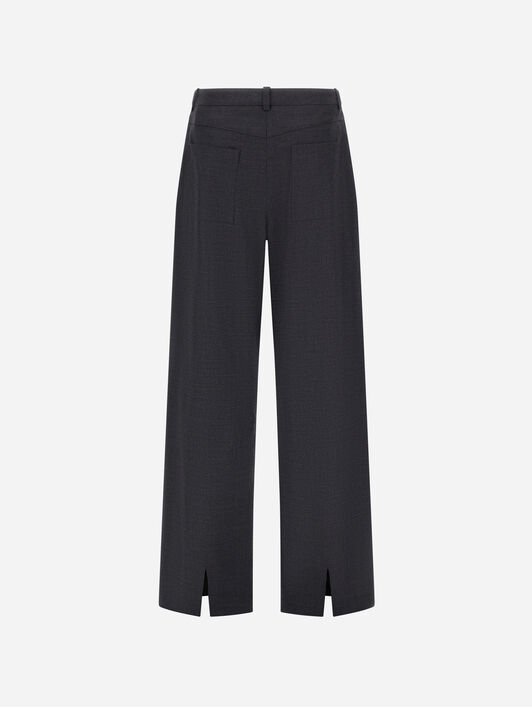 PANTALON EN GABARDINE DE LAINE ET SATIN DE VISCOSE