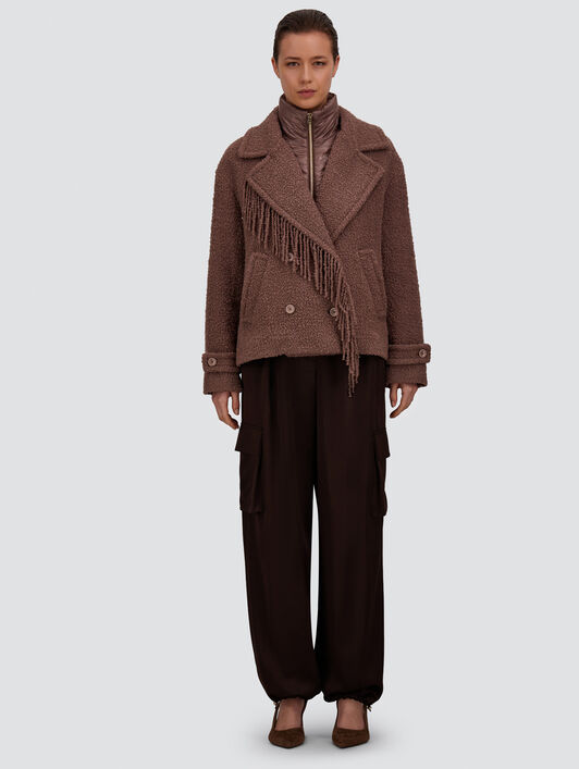 CABAN EN TEDDY AVEC FRANGES ET NYLON ULTRALIGHT