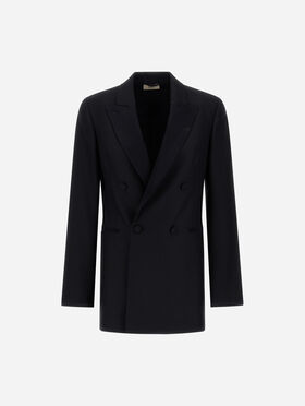 BLAZER EN GABARDINE DE LAINE STRETCH ET SATIN