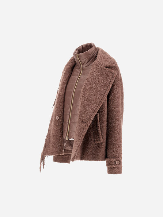 CABAN EN TEDDY AVEC FRANGES ET NYLON ULTRALIGHT