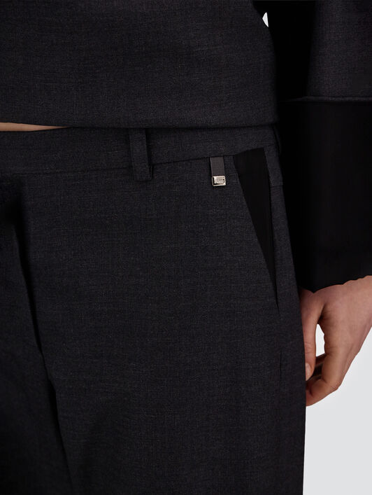 PANTALON EN GABARDINE DE LAINE ET SATIN DE VISCOSE