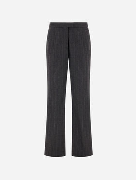 PANTALON EN LAINE STRETCH À MOTIF FINES RAYURES