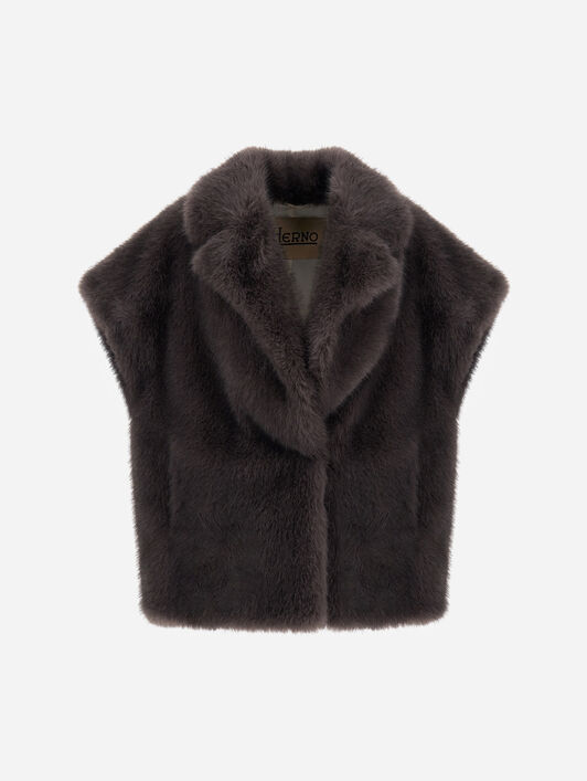 VESTE SANS MANCHES EN FOURRURE SYNTHÉTIQUE À POILS LONGS