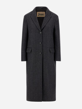 MANTEAU EN DRAP DE LAINE À MOTIF FINES RAYURES