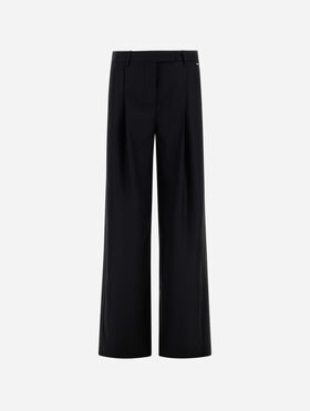PANTALON EN GABARDINE STRETCH DE LAINE ET SATIN