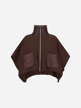 KURZER PONCHO RESORT AUS DOPPELGEWEBE AUS WOLLE, KASCHMIR UND NYLON ULTRALIGHT