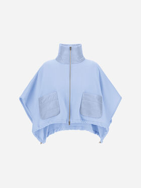 KURZER PONCHO RESORT AUS DOPPELGEWEBE AUS WOLLE, KASCHMIR UND NYLON ULTRALIGHT