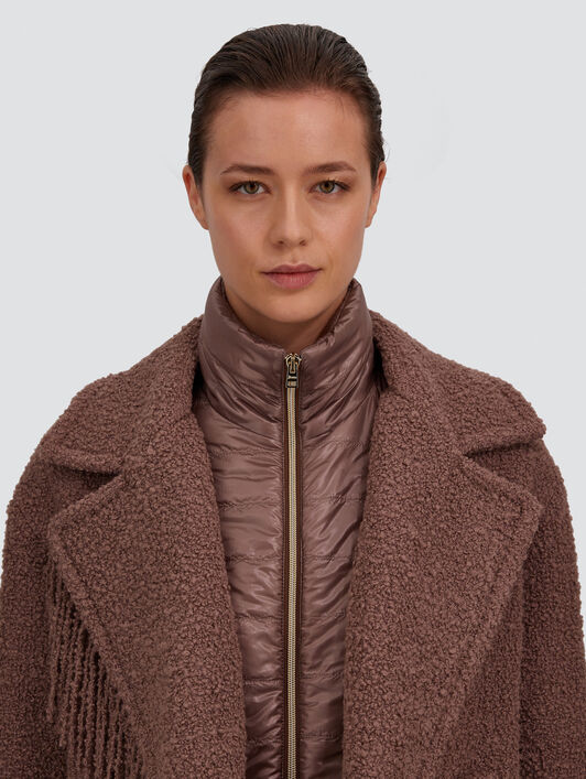 CABAN EN TEDDY AVEC FRANGES ET NYLON ULTRALIGHT