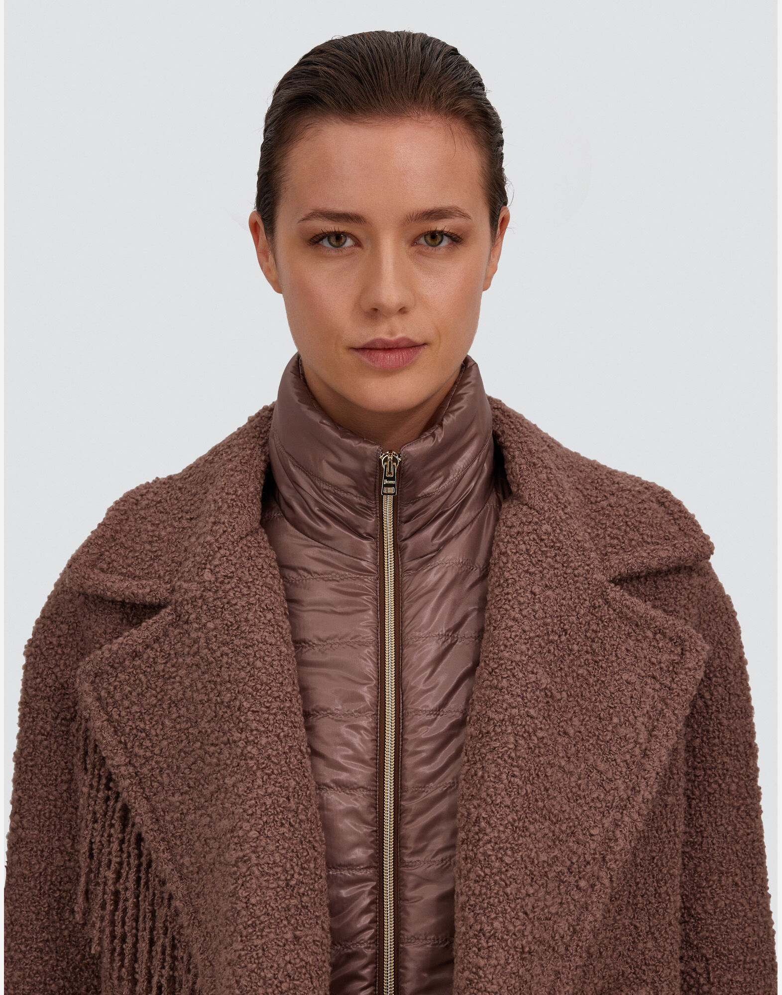 CABAN EN TEDDY AVEC FRANGES ET NYLON ULTRALIGHT