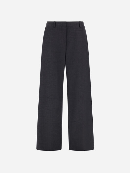 PANTALON EN GABARDINE DE LAINE ET SATIN DE VISCOSE
