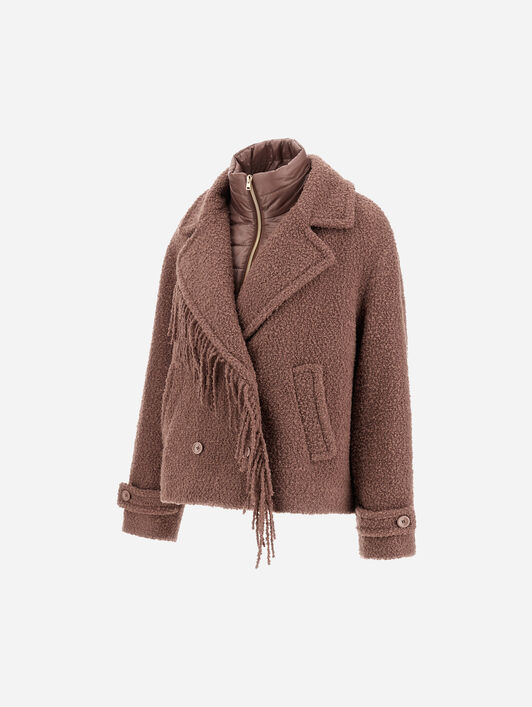 CABAN EN TEDDY AVEC FRANGES ET NYLON ULTRALIGHT
