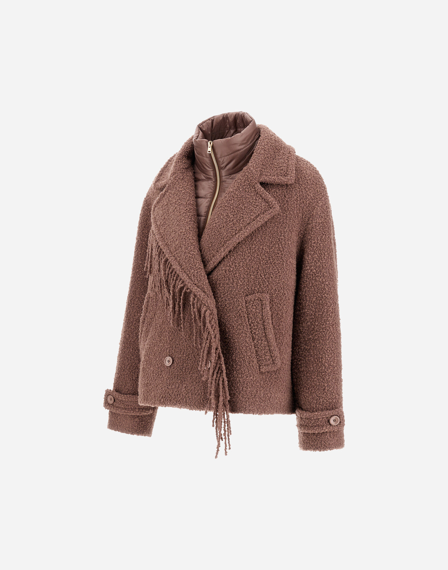 CABAN EN TEDDY AVEC FRANGES ET NYLON ULTRALIGHT