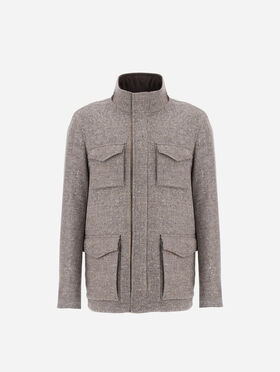 RESORT FIELD JACKET IN BOUCLÉ WOOL FABRIC AND SUEDE-EFFECT MICROFIBRE