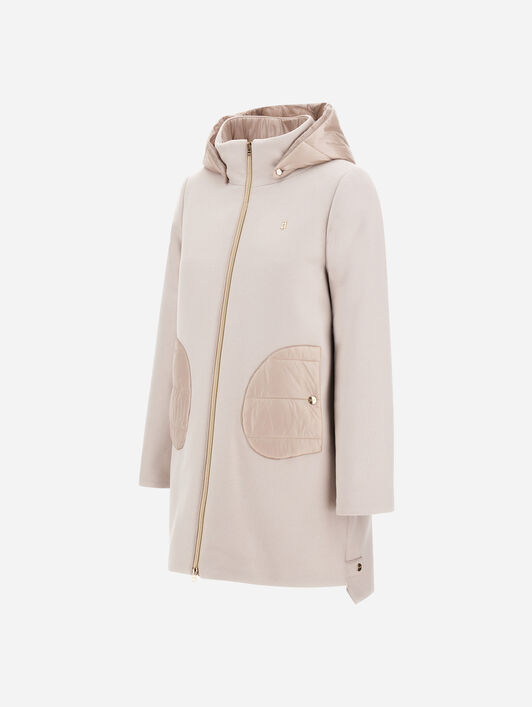 MANTEAU À CAPUCHE EN ECOWOOL ET NYLON ULTRALIGHT