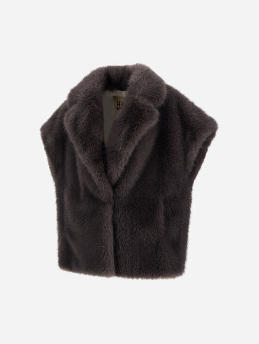 VESTE SANS MANCHES EN FOURRURE SYNTHÉTIQUE À POILS LONGS