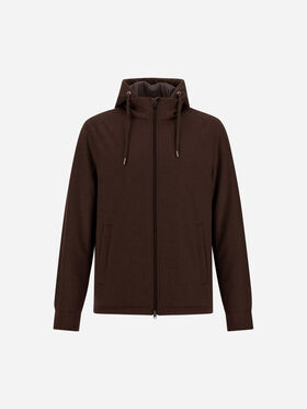 VESTE EN DRAP DE CACHEMIRE, MOHAIR ET SUEDE EFFECT