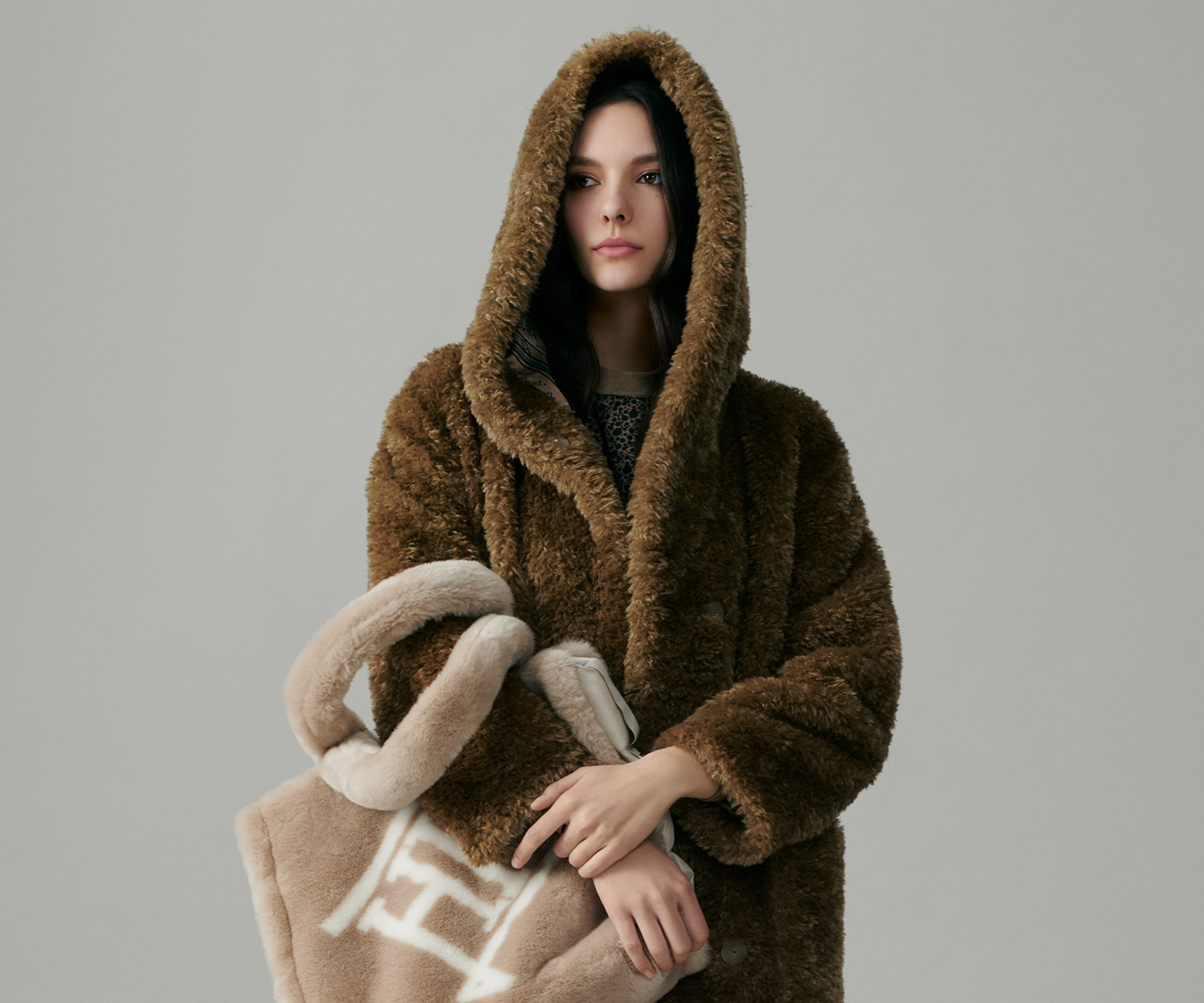 COAT IN CURLY FAUX FUR in Sand for Women Herno