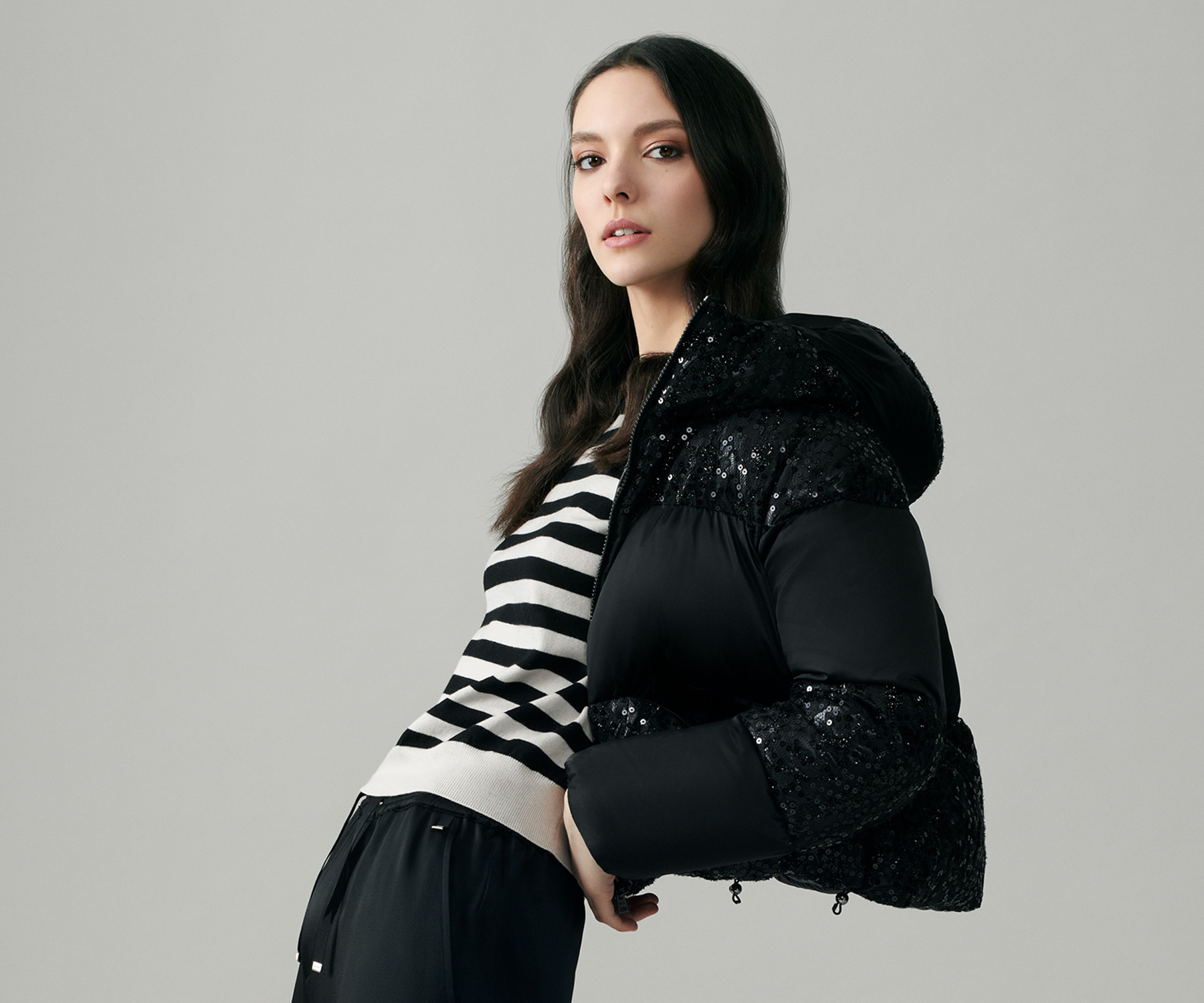 NEW CITY GLAMOUR AND SATIN BOMBER JACKET en Black pour femme Herno