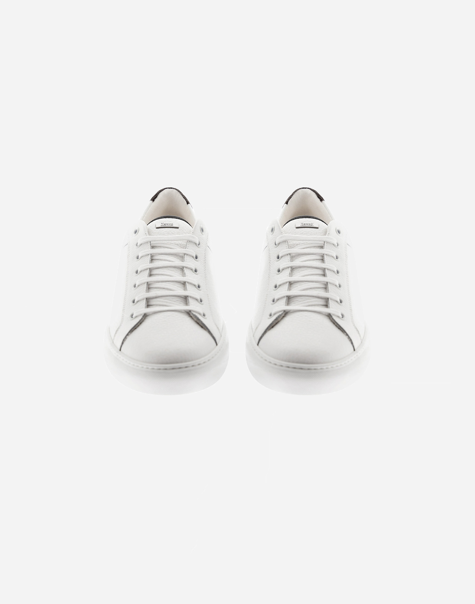 Herno Grained Leather And Monogram Trainers In White/blue