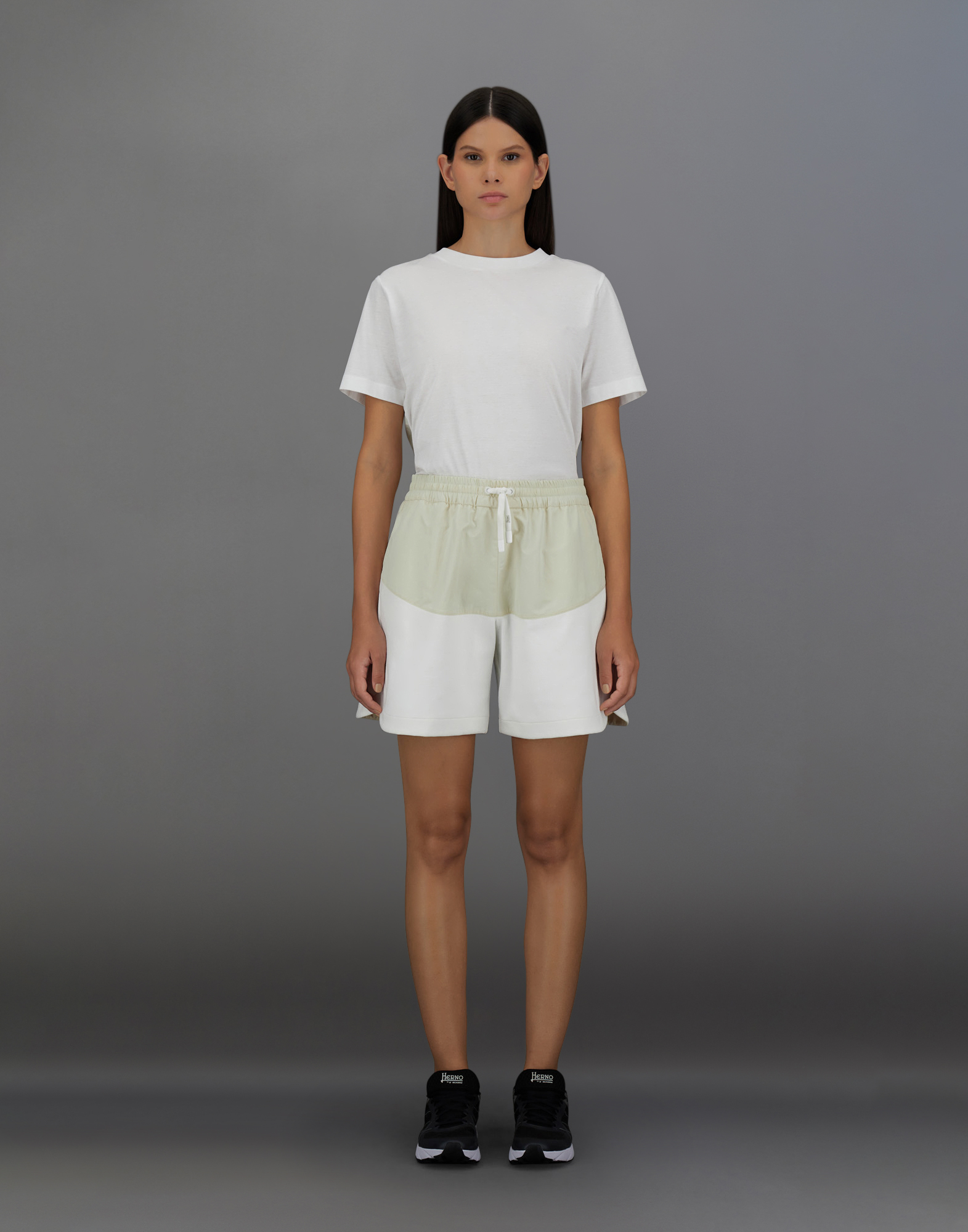 Herno Laminar Shorts In Structured Fleece And Tech-poplin In White