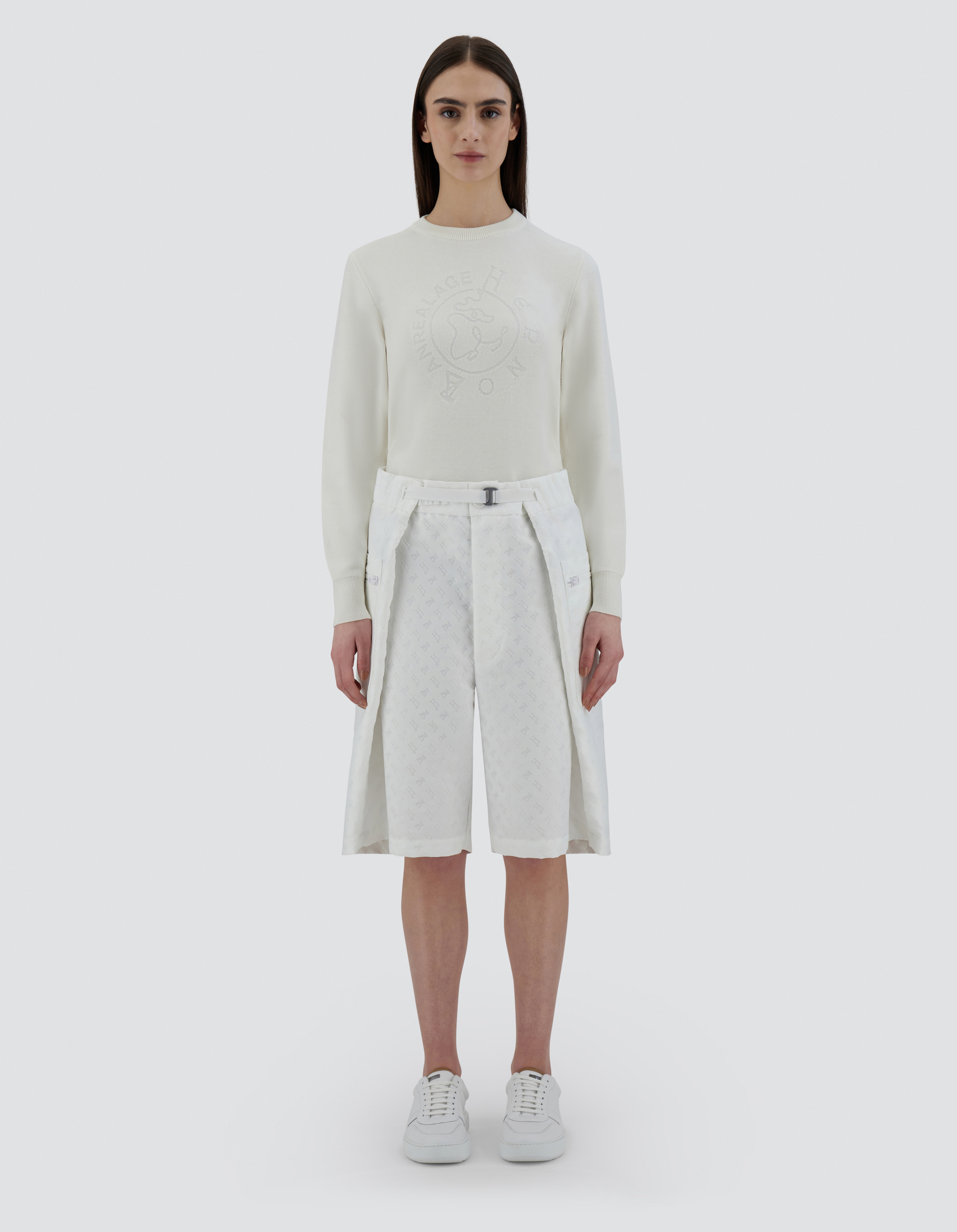 Herno Globe Cropped Trousers In Photocromatic Monogram In White