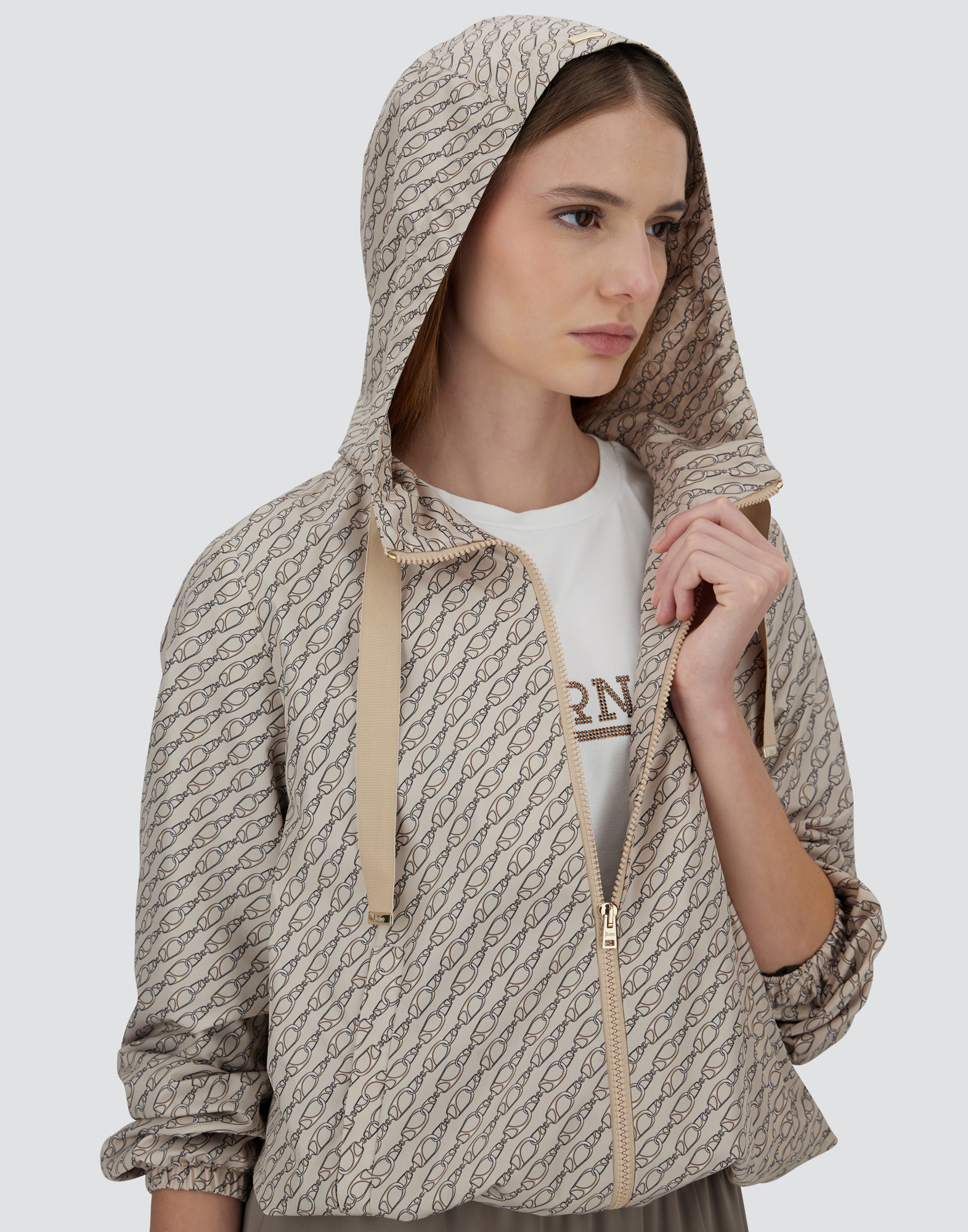 Herno Jacket In Nylon Iconic Print In Camel