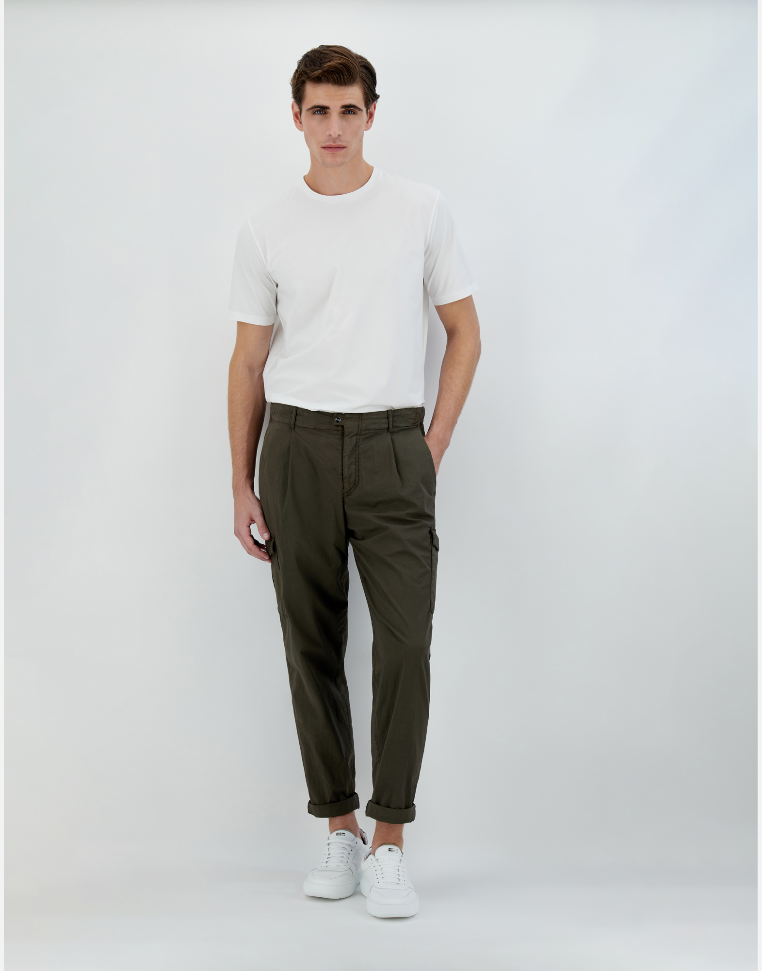 Herno Dyed Cotton Stretch Trousers In Light Military