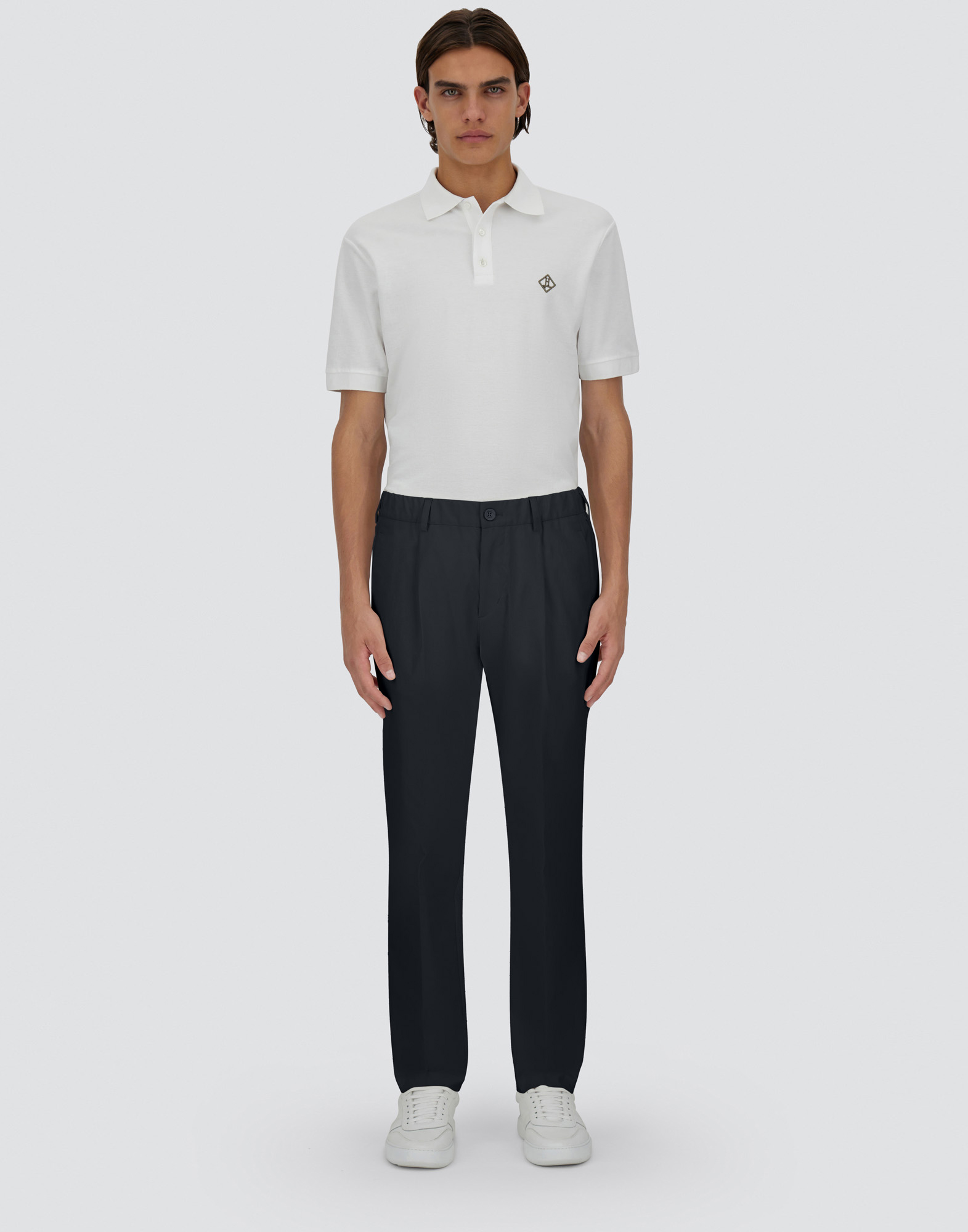 Herno Cotton Feel Trousers With Drawstring In Blu Navy