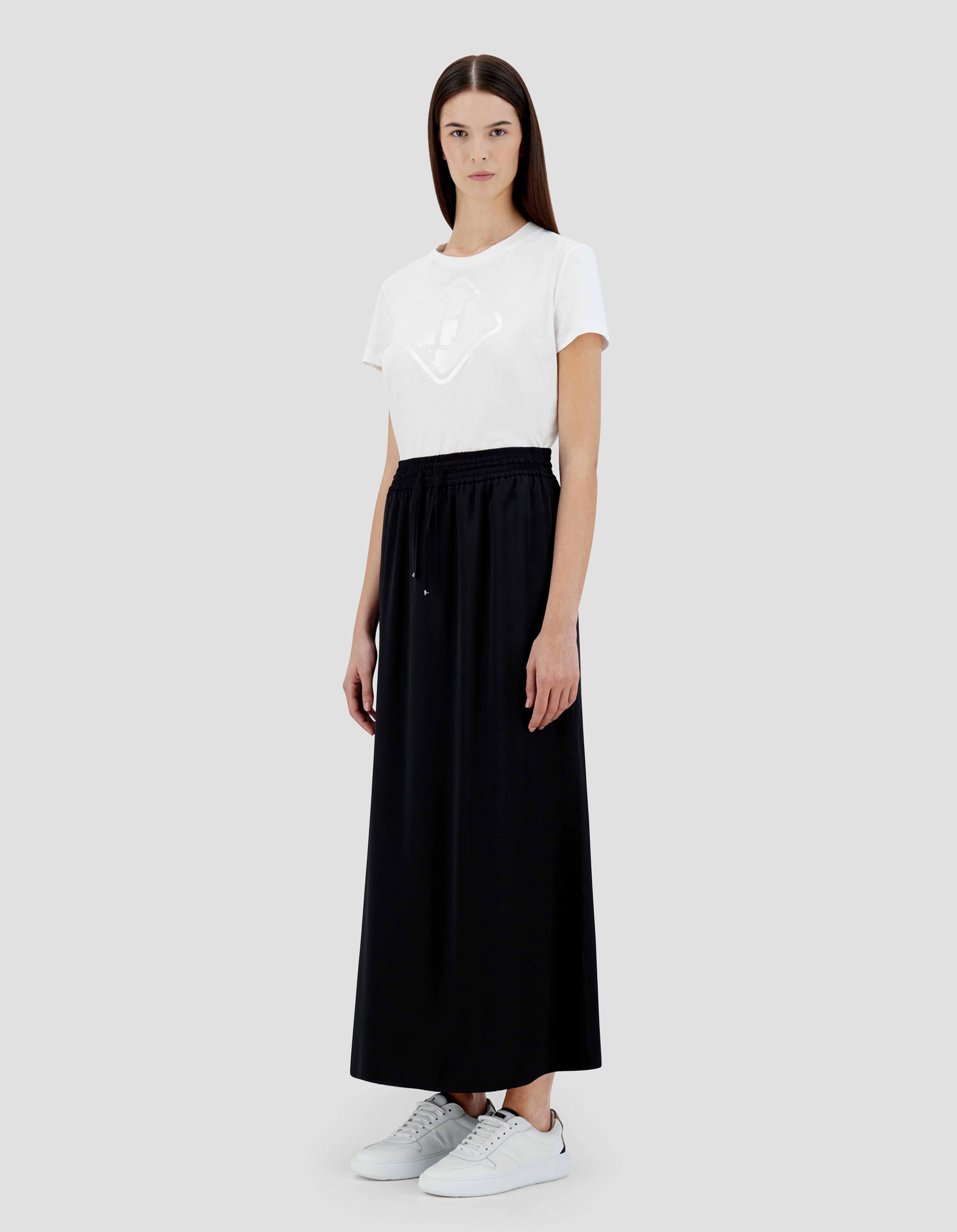 Herno Drawstring-waist Satin Midi Skirt In Black