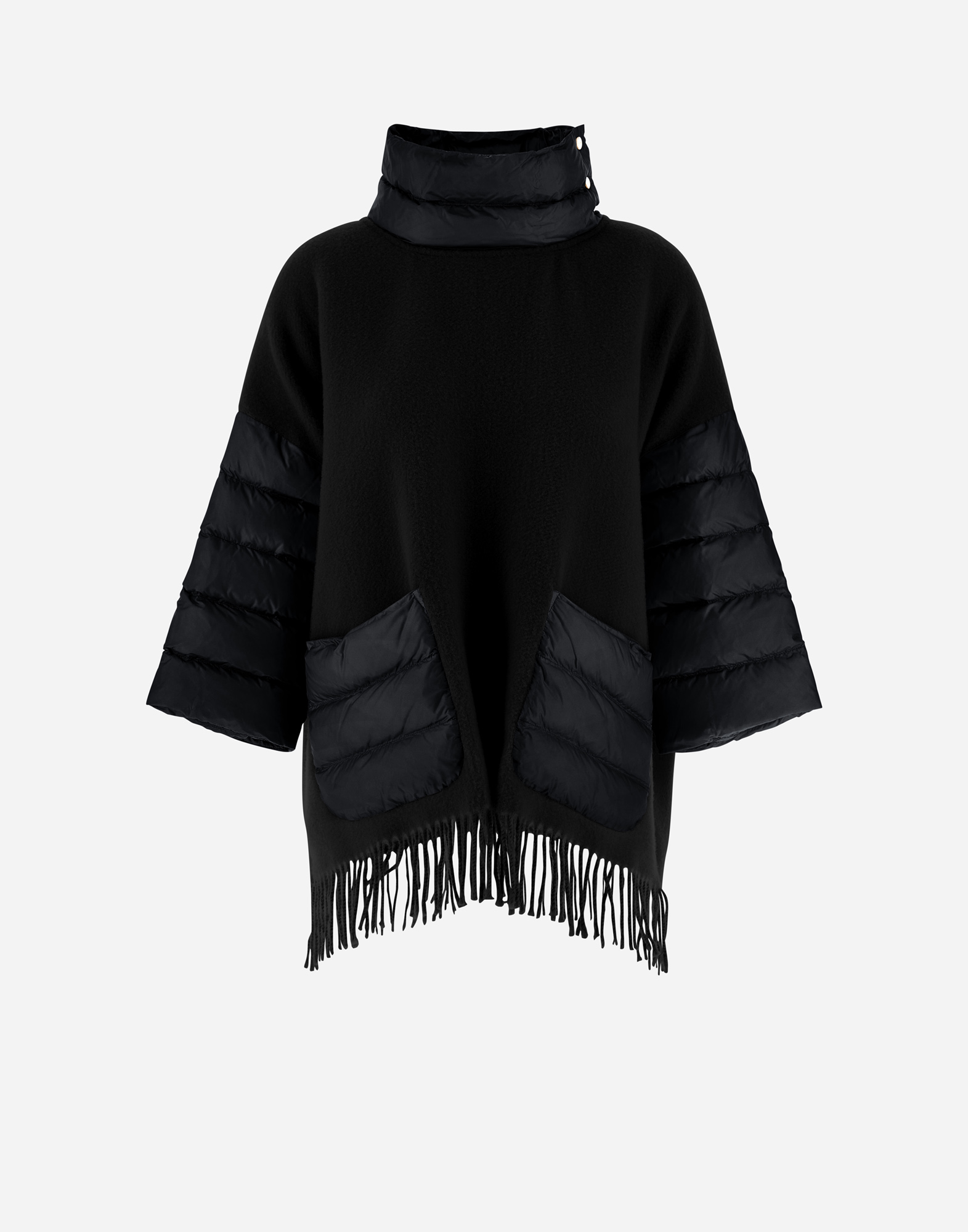 Herno Wool Poncho With Down Details In Black