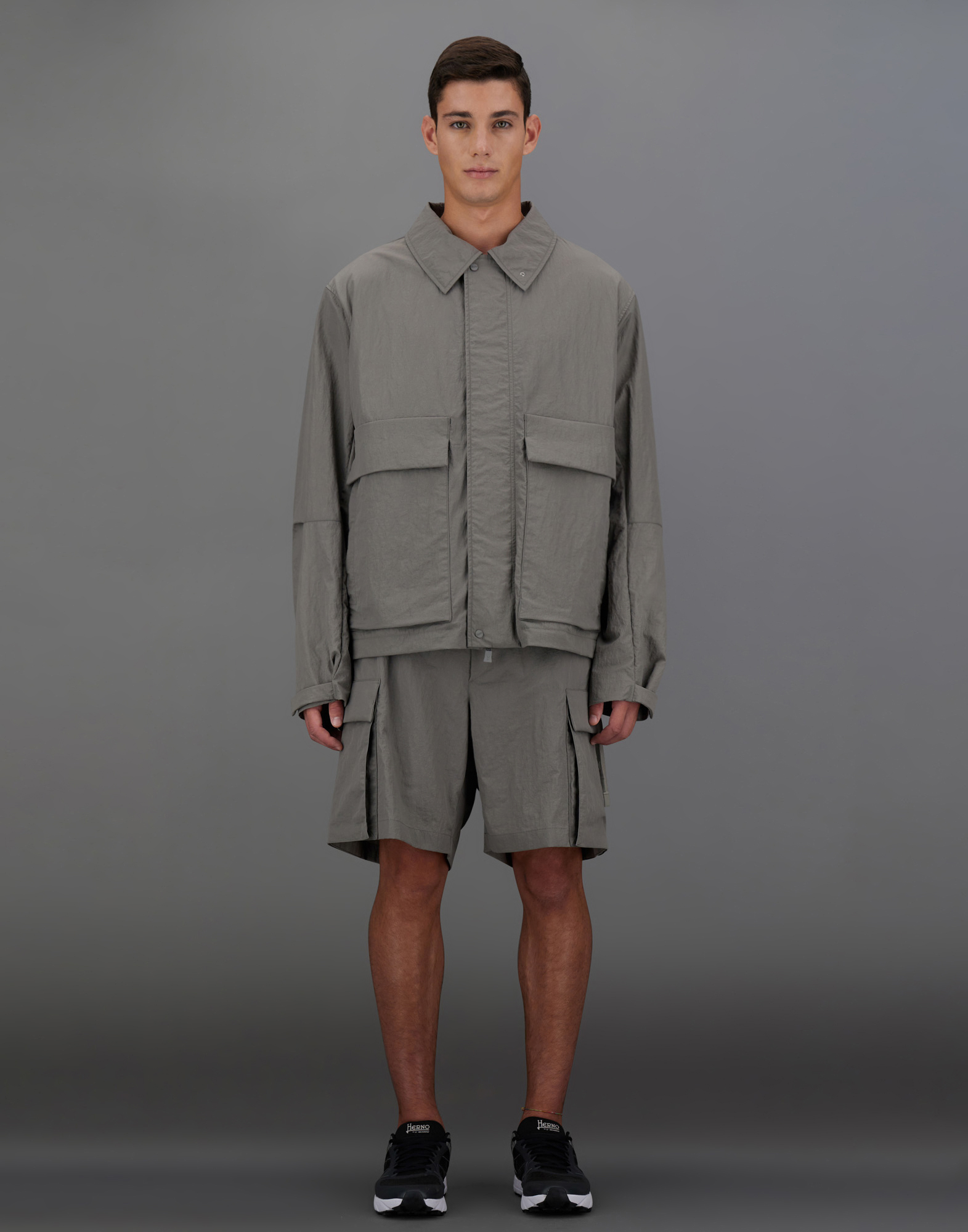 Herno Laminar Shacket In Tech-crinkle In Grey