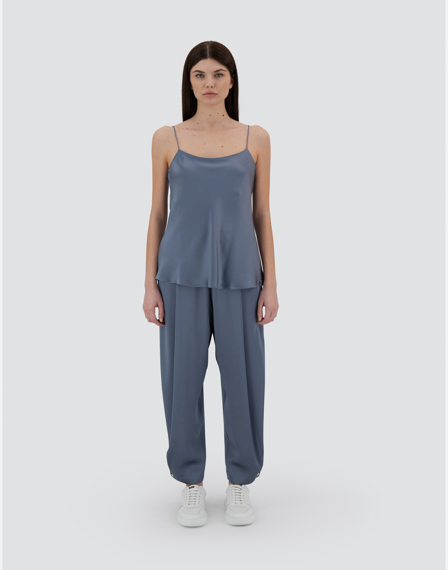Herno Resort Top In Satin Effect In Denim