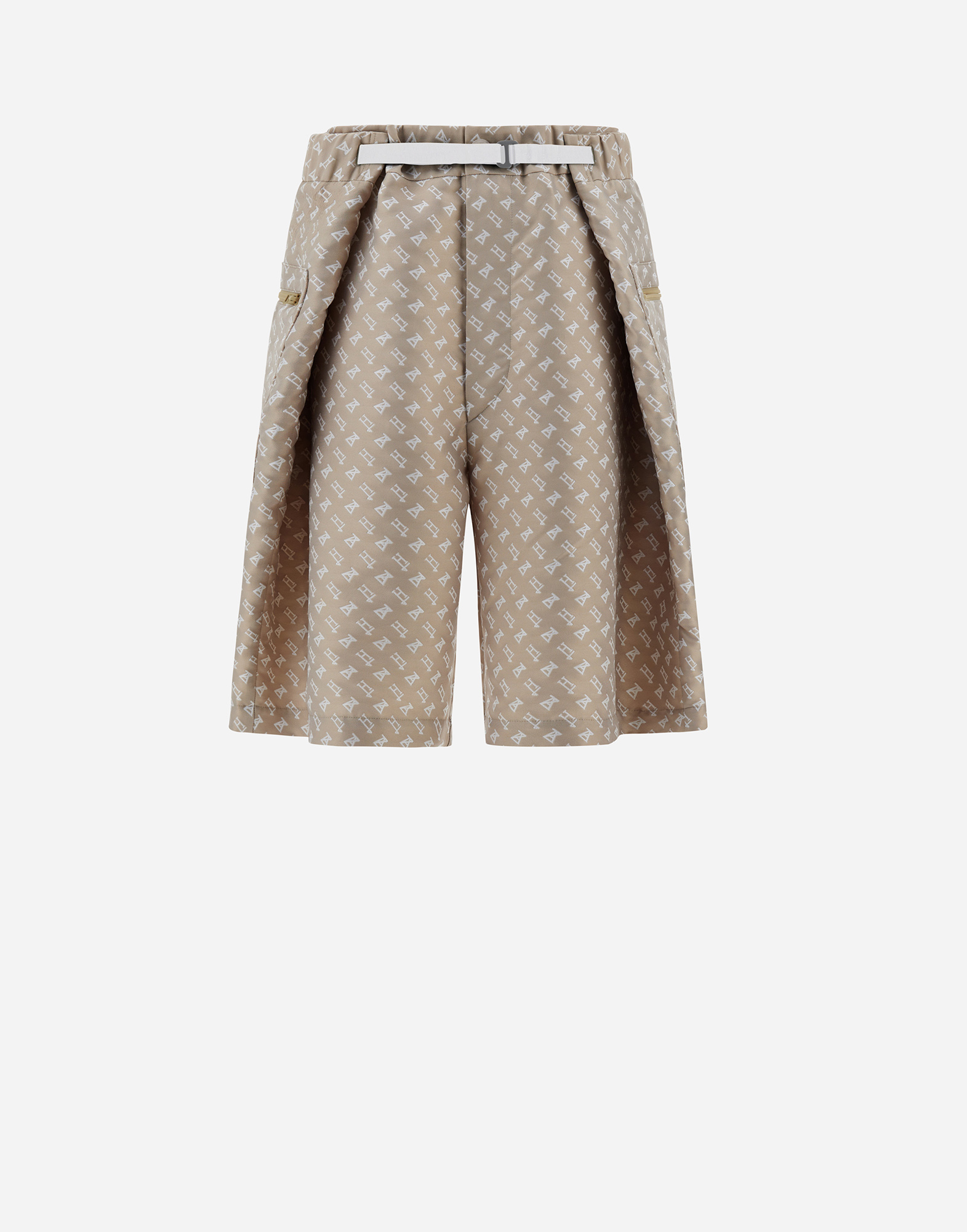 Shop Herno Globe Cropped Trousers In Photocromatic Monogram In Light Beige