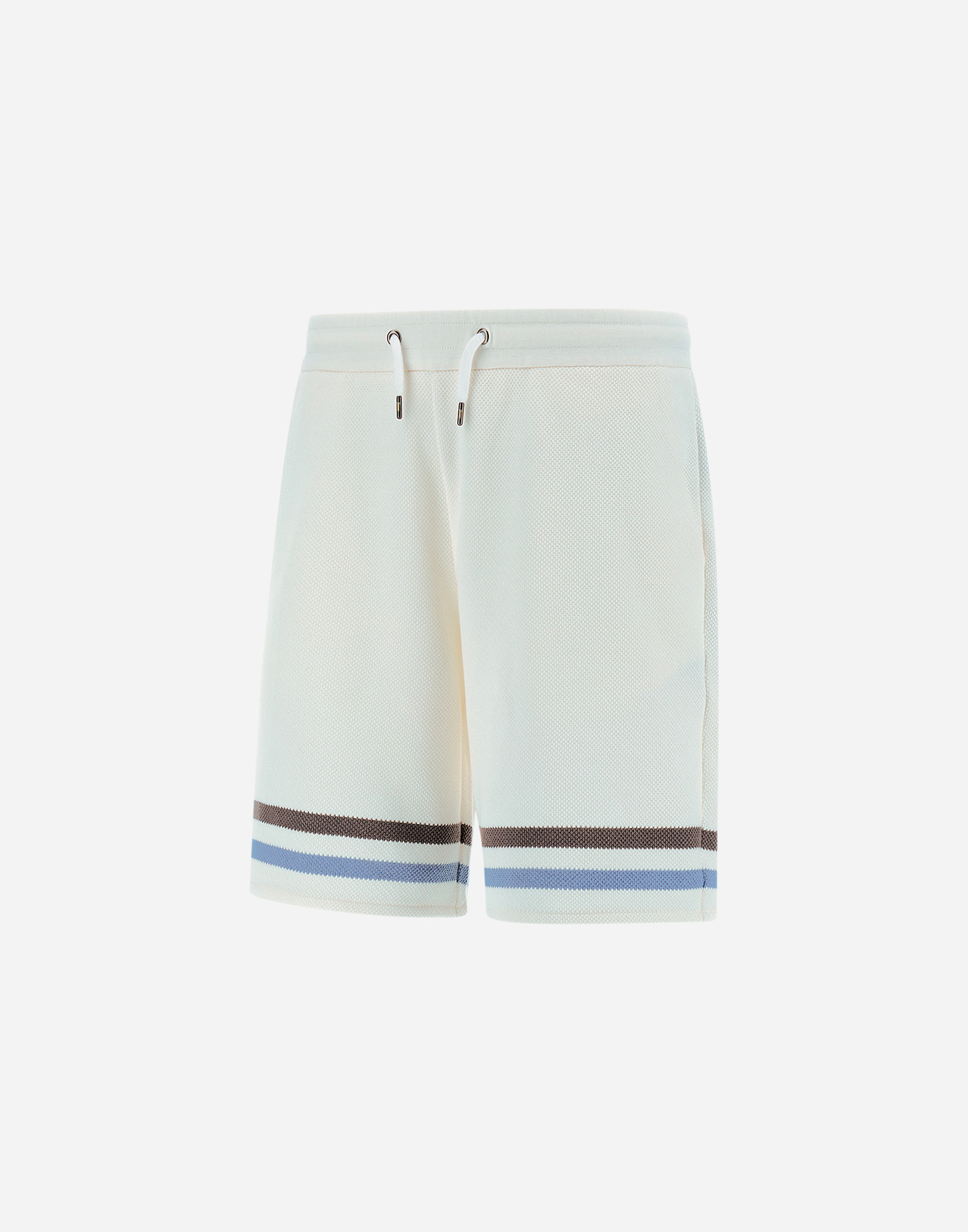 Herno Stripe Cotton Sweater Shorts In White/light Blue