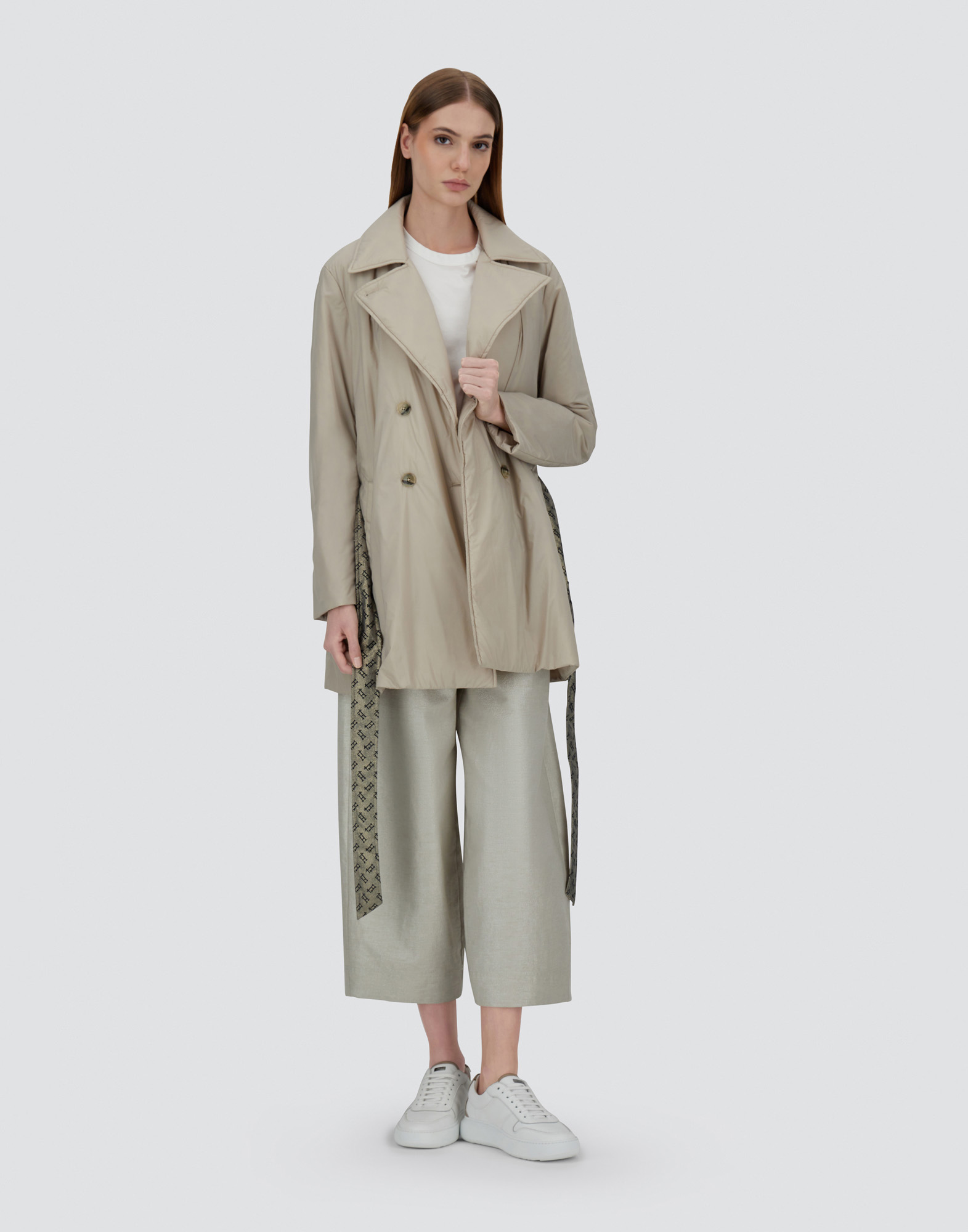 Herno Trench Coat In Ecoage And Monogram Lurex In Chantilly
